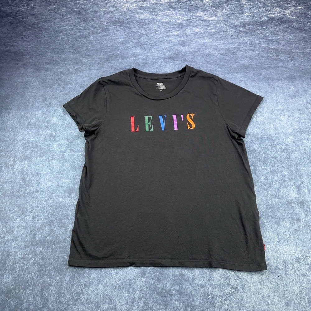 Levis Womens Rainbow Logo Graphic T-Shirt Black Short Sleeve Crewneck Large
